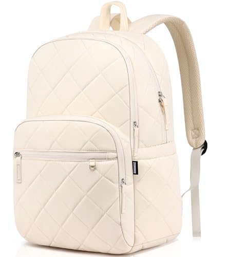 ZUBOND Backpack for Women, Quilted Puffer Casual Daypack, College School Backpack for Girls, Water-Resistant Bookbag for 15.6 Inch Laptop - color: Beige