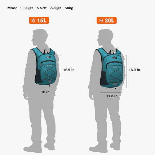 Ultra-Light Soft Daypack 15L/20L, Cushioned Breathable Back Panel Backpack, Lightweight Packable Travel Backpack (Green, 20L) - color: Green, size: 20L