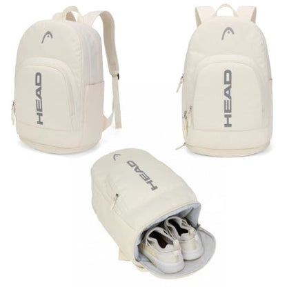HEAD Gym Tennis Backpack for Women with Shoes Pocket Fits 15.6 inch Laptop - color: Beige With Bottom Pocket