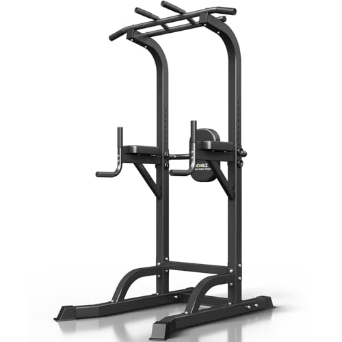 DONIUZ Power Tower Pull Up Bar and Dip Station, Multi-Function Home Gym, Strength Training Fitness Equipment, Height Adjustable - color: Black-02