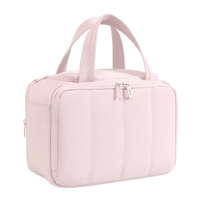 Cute Puffy Toiletry Bag for Women,Large Makeup Bag,Travel Cosmetic Bag with Adjustable Dividers & Trolley Sleeve,Toiletries Organizer,Light Pink - color: Pink