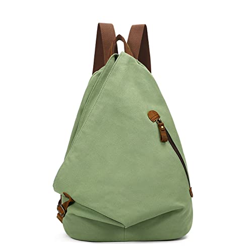 KL928 Canvas Vintage Backpack – Large Casual Daypack Outdoor Travel Rucksack Hiking Backpacks for Men Women - color: 6882-canvas-matchagreen