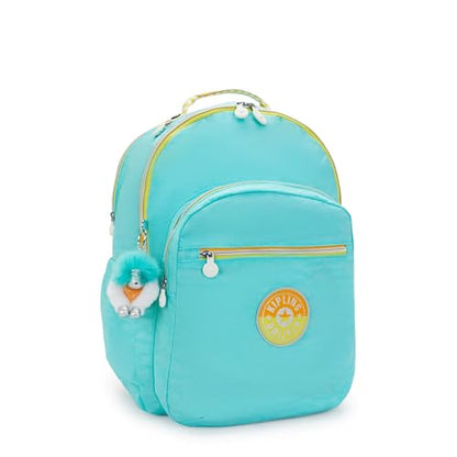 Kipling Women's Seoul Extra Large Fc 17" Laptop Backpack, Durable, Roomy with Padded Shoulder Straps, Built-In Protective Sleeve - color: Poppy Aqua C Fc, size: 13.5''L x 17.75''H x 9''D