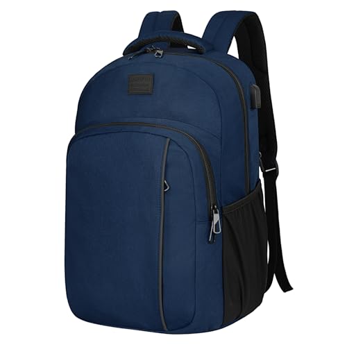 LARIPOP 17.3 Inch Laptop Backpack,40L Lightweight Oxford Travel Business Carry-On for Men Women, Water-Resistant Computer Bag with USB Charging, Anti-Theft Pocket, Luggage Strap, Ergonomic Padded Back - color: Dark Blue, size: 17.3inch