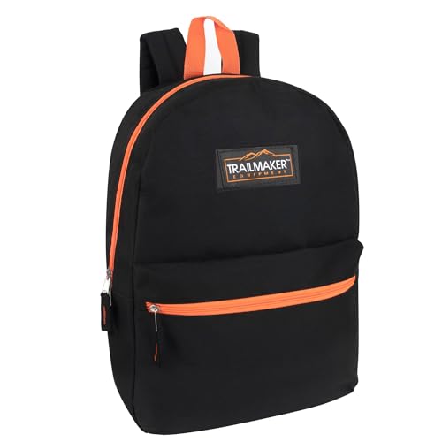 Trail maker 24 Pack- Classic 17 Inch Backpacks in Bulk Wholesale Back Packs for Boys and Girls (Black Color Trim Pack) - color: Black Color Trim Pack