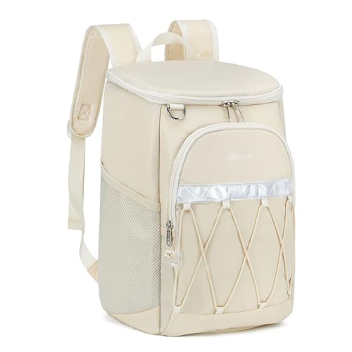 Backpack Cooler Backpack 26 Cans Insulated Leak Proof for Women Men Beach Camping Picnic Fishing Hiking Lunch Backpack Waterproof Cooler - color: Beige, size: Medium