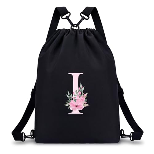 A-Z BAG Drawstring Backpack Gym Sackpack, Personalized Gifts for Women, Initial 4-in-1 Multi-String Swimming Bag for Waterproof Sports (I)