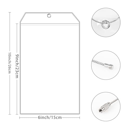 Fowecelt 2 Pack Extra Large Golf Luggage Tag 9" x 6" Travel Luggage Bag Plastic Clear Tag Waterproof Zipper Pouch PVC Shipping Label Holder with Sturdy Steel Loop for Suitcases Golf Club
