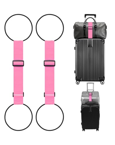 Luggage Connector Straps for Suitcase, Adjustable Travel Belt for Carry on Bag, Backpack, Accessories, Thickened Elastic Add A Bag Bungee Strap, 2 Pack - color: Pink