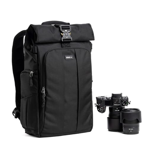 Think Tank FocusPoint 22L RollTop Camera Backpack - Asphalt Black: Expandable Travel & Camera Backpack with Laptop Sleeve, Quick Side and Back Access, Rain Cover – Versatile Photography & Travel Bag - color: Asphalt Black, size: 22 Liters