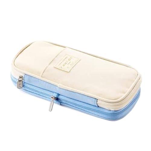 Arnuixty Large Storage Pencil Case Pen Bag with Zipper Big Capacity Pouch Organizer for Office Travel Holder Box - color: Light Blue