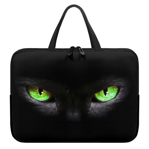 10 Inch Laptop Sleeve, Black Cat Green Eyes Laptop Cover Computer Bag Tablet Carrying Case with Handle, Funny Printed Notebook Case Handbag Briefcase Shoulder Bag for Office/School - color: Black Cat Green Eyes, size: 10 Inch