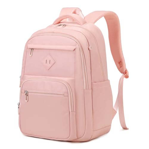 Sisipoet School Backpack for Girls, Lightweight Kids Bookbag Classic College Backpack for Teen Women with Luggage Strap, Age 8-18 Years Old, Pink - color: Pink