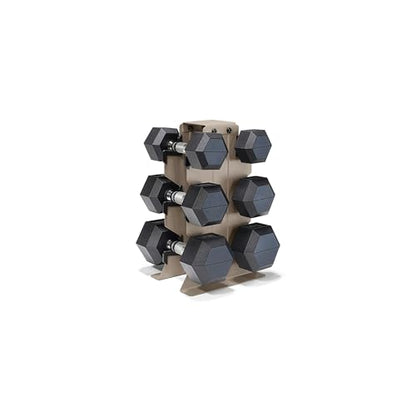CAP Dumbbell Set with Rack, Rubber Coated Hex Free Weight Set | 100–300 lb Options, Vertical Space-Saving Storage for Home Gym Strength Training - size: 100 lb Set - Tan Rack, style: Chrome Handle