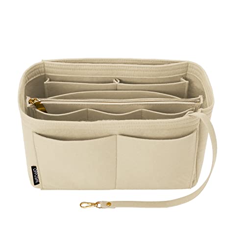 OPPOSHE Purse Organizer Insert for Handbags, Softened Felt Bag Insert Organizer for Tote, Compatible with LV, Coach, MK, Kate Spade, Goyard, Longchamp (Beige, Slender Large) - color: Classic-BEIGE, size: Slender Large