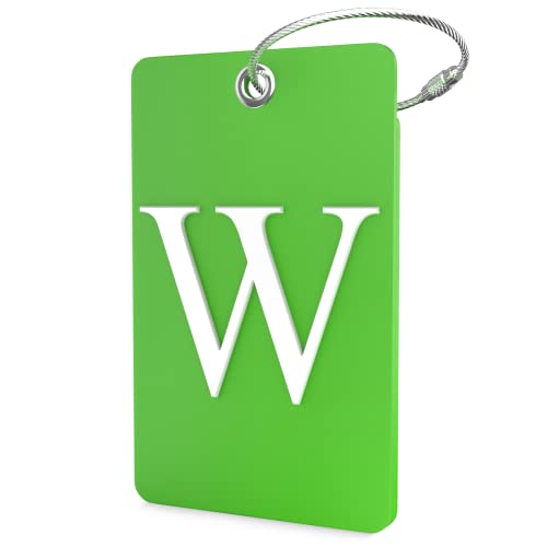 Shacke Luggage Tag Initial – Fully Bendable Tag w/Stainless Steel Loop (Letter W) - color: Green, size: Letter W