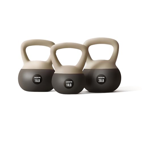 WeGym Soft Kettlebells with Cushioned Impact-Resistant Base and Anti-Slip, Wide-Grip Handle for Home Workouts, Weightlifting, and Full Body Strength Training - color: Sandstone-3 PCS, style: 10+15+20LB