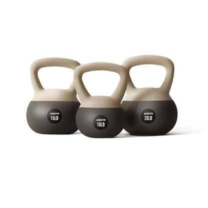 WeGym Soft Kettlebells with Cushioned Impact-Resistant Base and Anti-Slip, Wide-Grip Handle for Home Workouts, Weightlifting, and Full Body Strength Training - color: Sandstone-3 PCS, style: 10+15+20LB