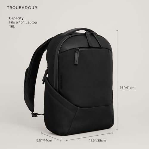 Troubadour Apex 4.0 Compact - 16L Premium Laptop Backpack - Ergonomic & Water Resistant - Designed for Work and Travel - Black - color: Black