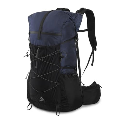 Haimont 40L+15L Roll-Top Backpacking Pack with Rain Cover, Blue | Expandable 55L, Hip Belt Support, Sleeping Pad Carry, Pole Attachments, YKK & Duraflex - color: Blue