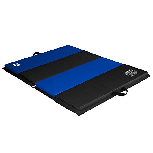 We Sell Mats - 4 ft x 6 ft x 2 - Personal Fitness & Exercise Mat for Home Workout - Lightweight and Folds for Carrying – All Purpose Gym Mat – Thick Mat for Yoga, Pilates, Stretches, Floor Exercises - color: Black / Blue