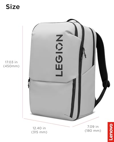 Lenovo Legion Gaming Laptop Backpack GB800, 21L Capacity, Fits 17-inch Laptops, Water Resistant, Three Main Compartments & 19 Specialiized Pockets, Light Grey - size: 17 inches, style: Gb800 Light Gray