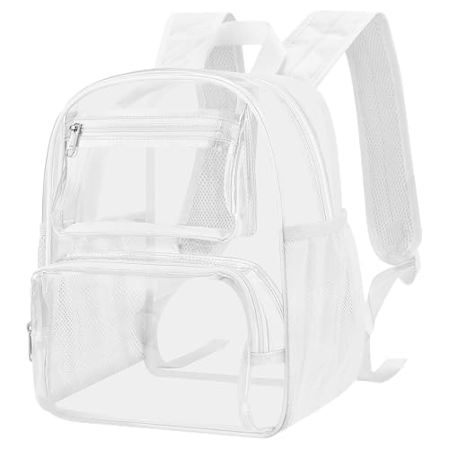 MAY TREE Small Clear Backpack Stadium Approved for Women and Men Clear Bag for Stadium Events Concert Sporting Festival, White - color: White-1, style: 2 Front Pocket-1