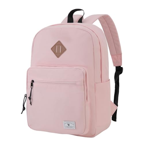 VX VONXURY Backpack for Men Women, Lightweight Kids School Bag, Classic Basic Laptop Bookbag for College Work Travel Hiking - color: Pink