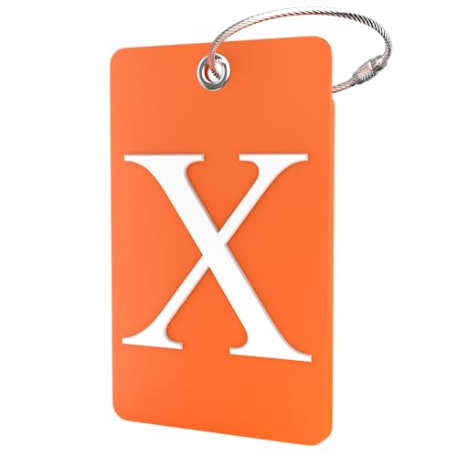 Shacke Luggage Tag Initial – Fully Bendable Tag w/Stainless Steel Loop (Orange) (Letter X) - color: Orange, size: Letter X