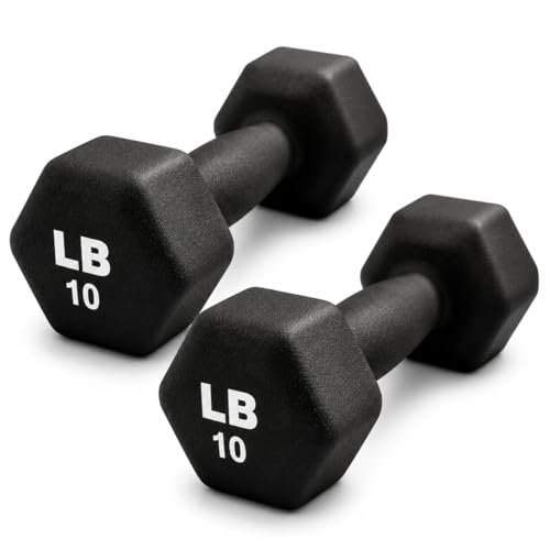 Neoprene Hexagon Dumbbells with Cast Ergo Handle (1 to 15lbs Pack of 1, 2, 4) | Durable Anti-Slip Exercise & Fitness Strength Training Free Weights for Home Gym | Black | For Men & Women - color: Black-10Lb pack of 2