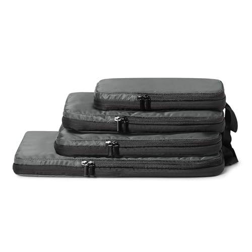 Amazon Essentials Ultralight Compression Packing Cubes, Recycled Fabric, 2 Zippers, 4-Pack, Grey, for Suitcases or Backpacks - color: Grey check, size: 4pack
