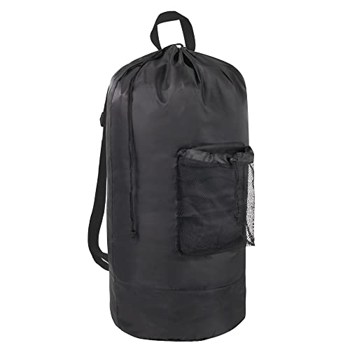 Laundry Bag Backpack with Shoulder Straps and Mesh Pocket Laundry Backpack Large Portable Laundry Hamper for College Laundromat Apartment with Drawstring Closure, Adjustable Back Straps (Black) - color: Charcoal Black