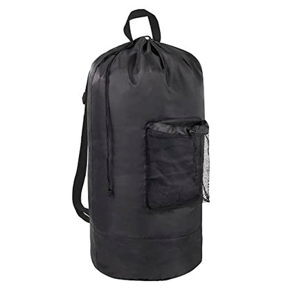 Laundry Bag Backpack with Shoulder Straps and Mesh Pocket Laundry Backpack Large Portable Laundry Hamper for College Laundromat Apartment with Drawstring Closure, Adjustable Back Straps (Black) - color: Charcoal Black