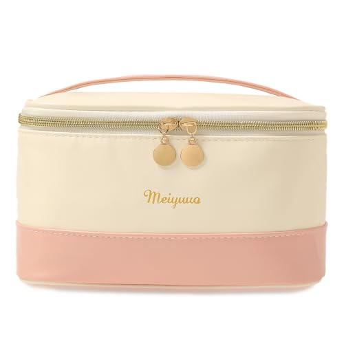 Meiyuuo Makeup Bag Large Cosmetic Bags for Women Girls Two-tone Cute Travel Zipper Pouch Toiletry Organizer for Beauty Essentials Waterproof (Dual Pink) - color: Dual Pink