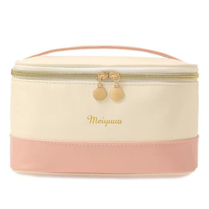 Meiyuuo Makeup Bag Large Cosmetic Bags for Women Girls Two-tone Cute Travel Zipper Pouch Toiletry Organizer for Beauty Essentials Waterproof (Dual Pink) - color: Dual Pink
