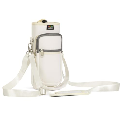 Nuovoware Water Bottle Carrier Bag, Premium Neoprene Portable Insulated Water bottle Sling Holder Bag 500ml/750ml/1000ml with Adjustable Shoulder Strap for Men Women Hiking, Sling Bottle Case - color: MilkWhite, size: 25-32 Ounces - Standard