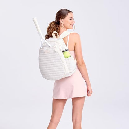 Ame & Lulu Game On Tennis Backpack - Contains Padded & Adjustable Straps - Two Exterior Water Bottle Pockets - color: Winter White Puffer