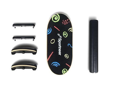 Sportneer Balance Board Kids Wooden Wobble Board for Kids, Safe and Sturdy Balance Trainer, Kids Balance Board for 3-5 6-12 (With Semi-circular Wobble Blocks)