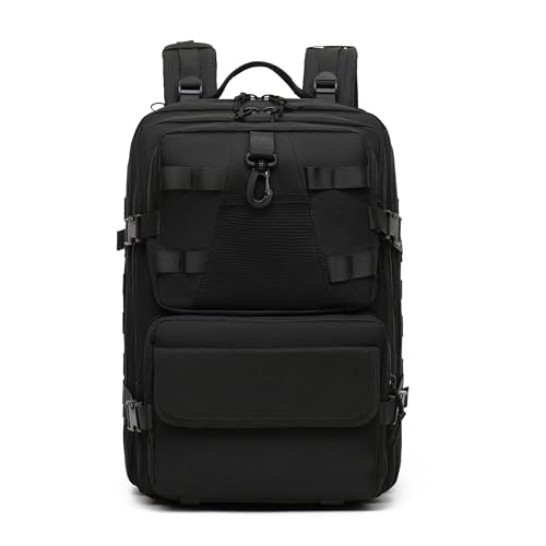 aiGear 50L Tactical Backpack, MOLLE Hiking Rucksack, Black | Large 50L water-resistant pack with MOLLE webbing, laptop sleeve, organizers and padded straps for hiking and travel. - color: Black, size: 50L
