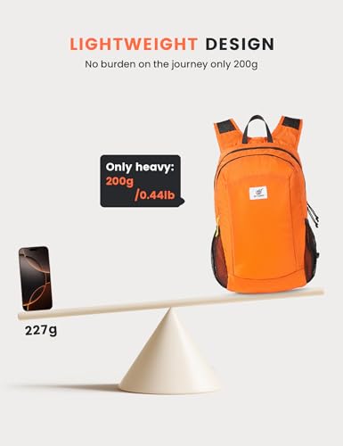 SKYSPER Hiking Backpack Ultralight Packable RFID Travel Daypack Small Nylon Stuff Pack 16L Outdoor Bag for Women Men - color: Orange