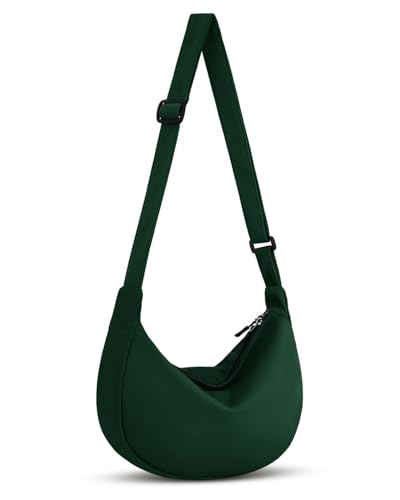 Crossbody Crescent Bag for Women Men Trendy, Crescent Sling Bag with Adjustable Strap, 2 Zippers Lightweight - color: Deep Green