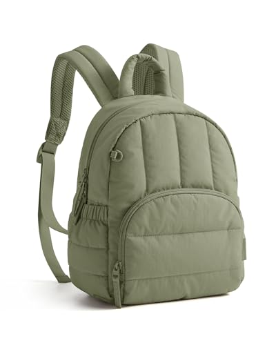 BAGSMART Mini Backpack for Women, Lightweight Puffer Small Backpack Purse, Quilted Casual Travel Daypack, Cute Water-Resistant Bookbag for Daily, Olive Green - color: Olive Green