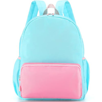 1 Piece Nylon Backpack Kids School Backpack for Toddler Girls Boys Plain Waterproof Preppy Bookbags Travel for Student (Lake Blue and Pink) - color: Lake Blue and Pink