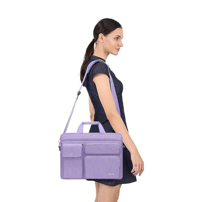 MOSISO Laptop Shoulder Bag 15.6 inch, 15-15.6 inch Computer Bag Compatible with MacBook Pro 16 inch, HP, Dell, Lenovo, Notebook with 2 Raised&1 Flapover&1 Horizontal Pocket&Handle&Belt, Purple - color: Purple, size: 16 inch