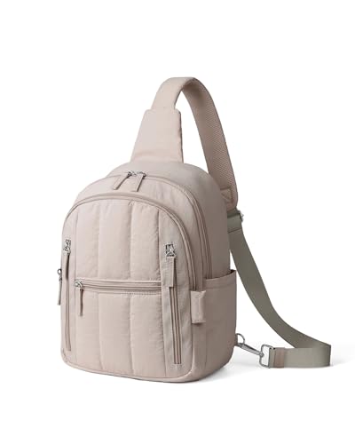 HomemeDiary Large Sling Bag for Women, Puffer Crossbody Bag Purses Sling Backpack, RFID Fanny Packs for Travel Daily Hiking - color: Khaki