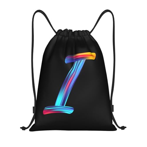 Drawstring Bags Initial Drawstring Backpack Sackpack Black Draw String Cinch Bags for Sports, Gym, Travel, Swimming, Beach, Camping, Rainbow Letter I - color: Letter-i, size: M-19.6"*16.5"