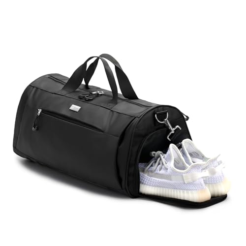 TOPDesign Gym Bag for Women & Men, Unisex Duffel Bag with Shoe Compartment & Wet Pocket for Travel Sports Gym (L Black) - color: Black, size: Large - 23 x 12 x 12″
