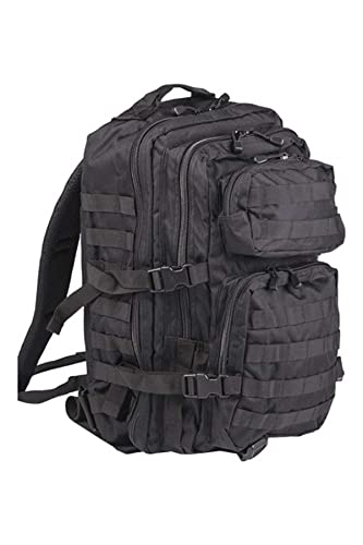 Mil-Tec Unisex Assault Pack - Rugged Durable Lightweight Ergonomic Versatile Tactical Outdoor Camping Hiking Backpack with Adjustable Padded Shoulder Straps & MOLLE Loops, Black, 36L - color: Black, style: 36l