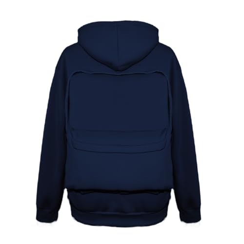 Backpack Hoodie for Men Women Zipper Cardigan Creative Hoodies Lightweight Travel Hooded Sweatshirts with Backpack - color: Navy, size: Large