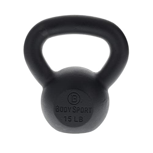 Body Sport Cast Iron Kettlebell - Professional Weight Training Equipment for Home & Gym Workouts - size: 15 Pounds